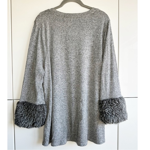 Lane Bryant Sweater Tunic Fur Cuffs Gray Marled Size 14/16 - Picture 4 of 6